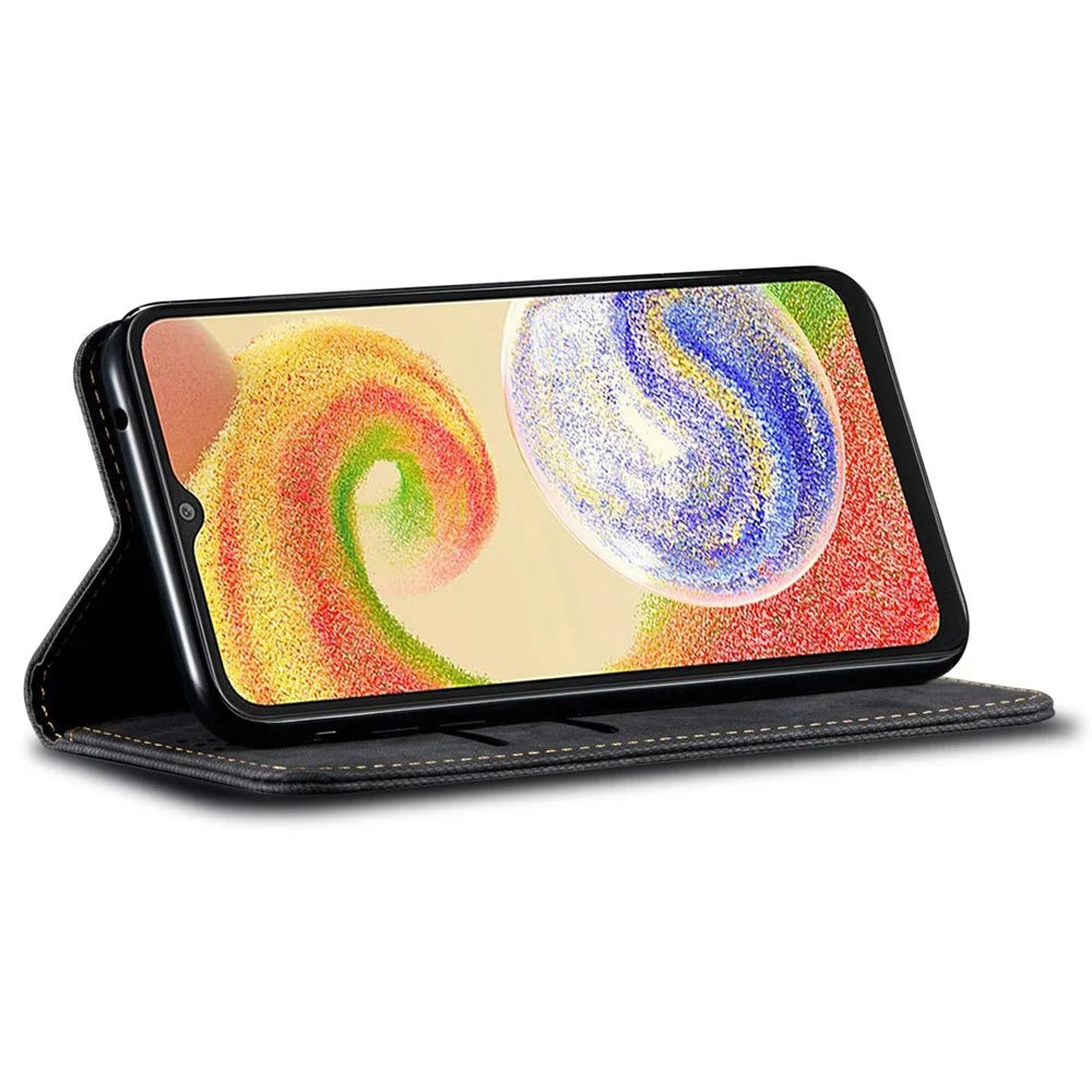 For Samsung Galaxy M34 5G / F34 5G Jeans Cloth Texture Phone Stand Cover Wallet Phone Case PU Leather Shell - Black - 3
