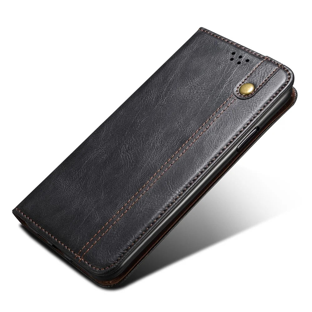 For Realme 11x 5G / 11 5G (Global) Waxy Crazy Horse Texture Stand Wallet Case PU Leather Phone Cover - Black - 4