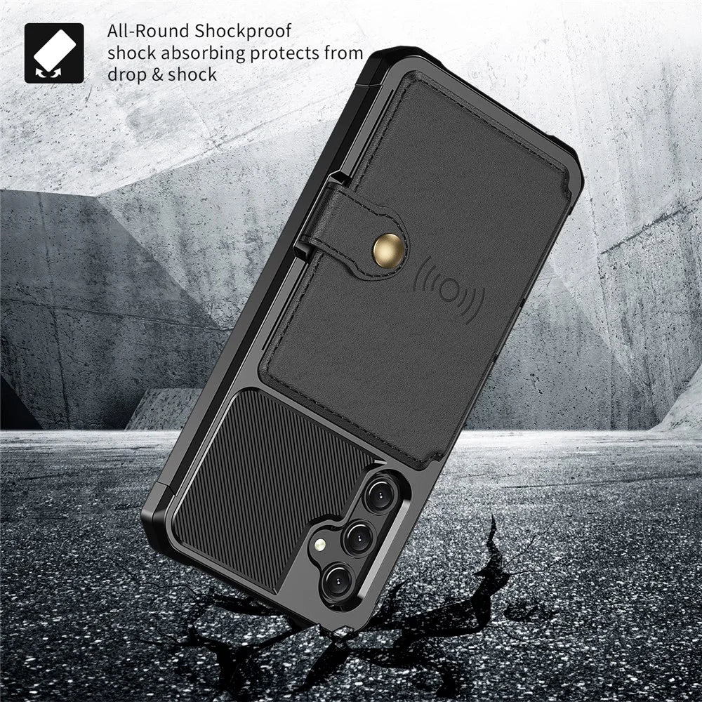 For Samsung Galaxy A24 4G (162.1 x 77.6 x 8.3mm) PU Leather Coated TPU Anti-Scratch Case Card Holder Kickstand Phone Cover - Black - 4