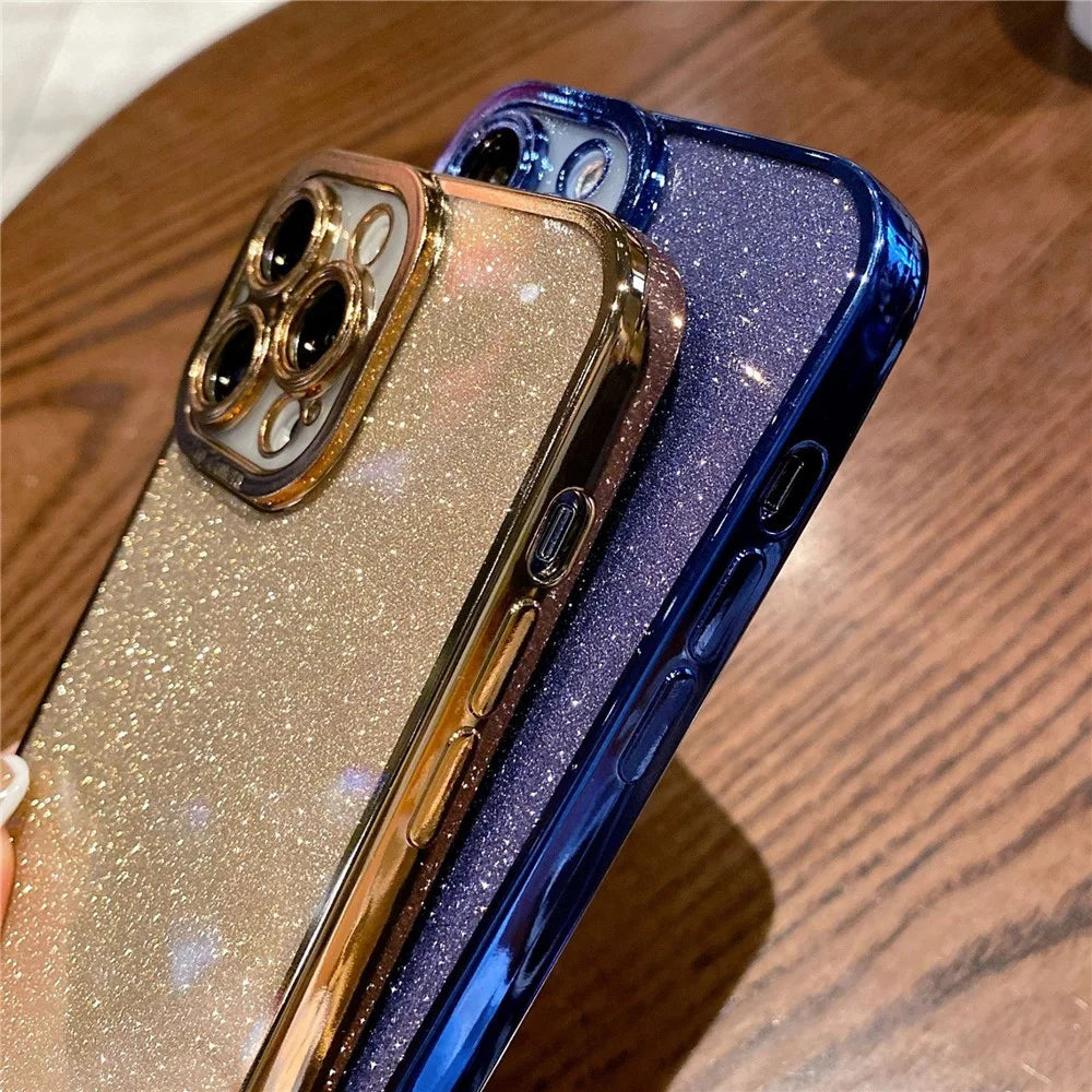Glitter Soft TPU Case for iPhone 15 Pro Max Electroplating Shockproof Cell Phone Back Cover - Gold - 4