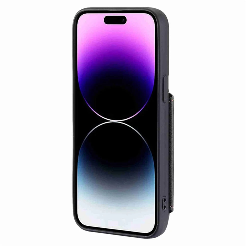 For iPhone 15 Pro Max RFID Blocking Wallet Phone Case Shockproof PU Leather+TPU Cover with Wrist Strap - Black - 3