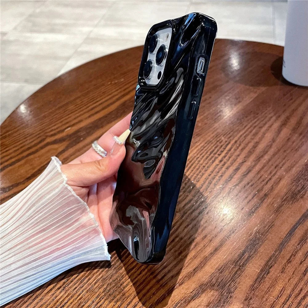 Simple Style Wave Pattern Slim Case for iPhone 15 Protective Soft TPU Phone Cover - Black - 4