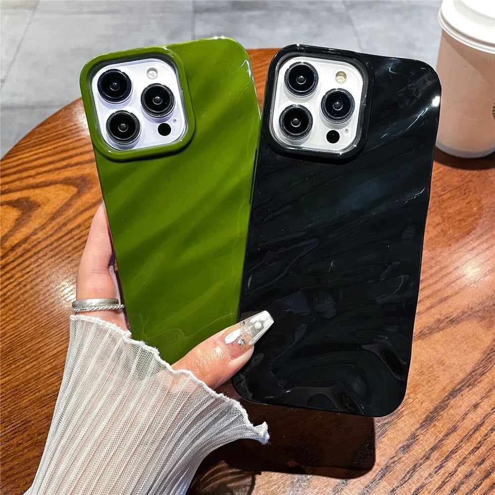Simple Style Wave Pattern Slim Case for iPhone 15 Protective Soft TPU Phone Cover - Black - 5