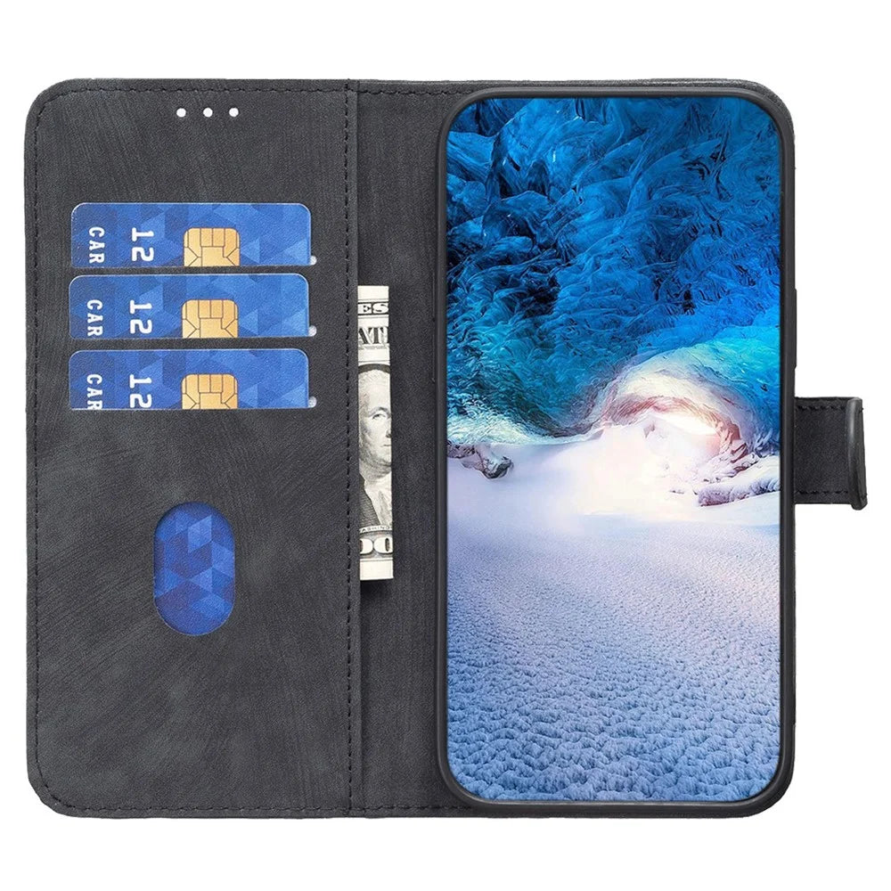 For iPhone 15 Pro Max Rhombus Imprinted PU Leather Case Stand Wallet Phone Cover - Black - 2