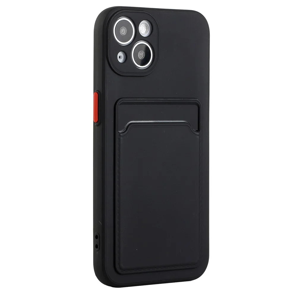 For iPhone 15 TPU Protective Phone Case Drop-proof Back Cover with Card Holder - Black - 1