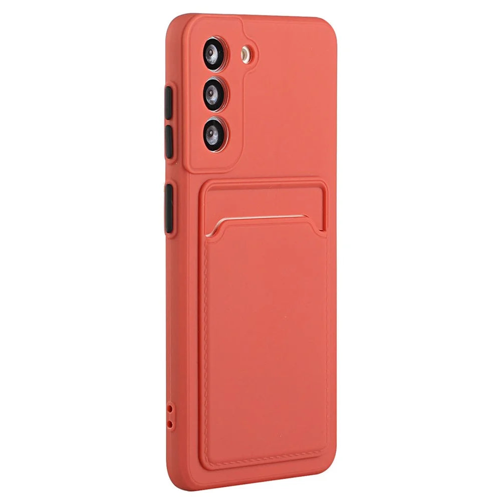 For Samsung Galaxy S23 FE Drop-proof Card Holder Back Cover Soft TPU Phone Case - Rose - 1
