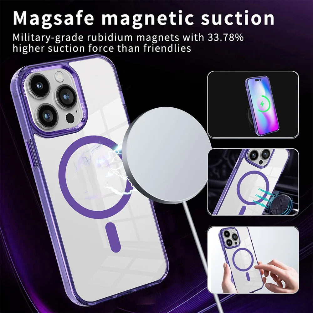 Magnetic Phone Cover for iPhone 13 Pro , PC + TPU Transparent Case Compatible with MagSafe - Purple - 2