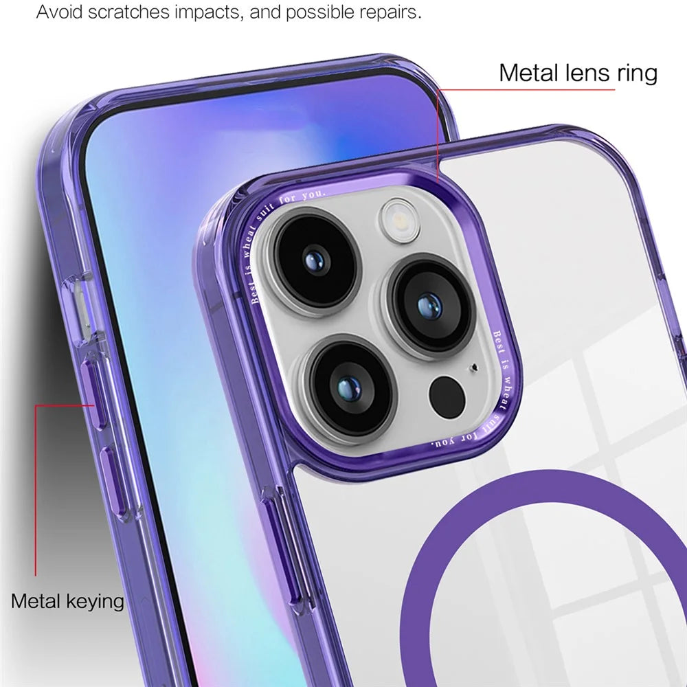 For iPhone 15 Pro Max Compatible with MagSafe Phone Case PC + TPU Transparent Cellphone Cover - Purple - 4