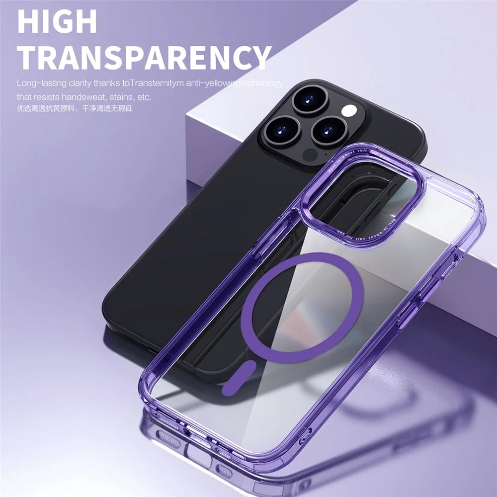 For iPhone 15 Pro Max Compatible with MagSafe Phone Case PC + TPU Transparent Cellphone Cover - Purple - 5