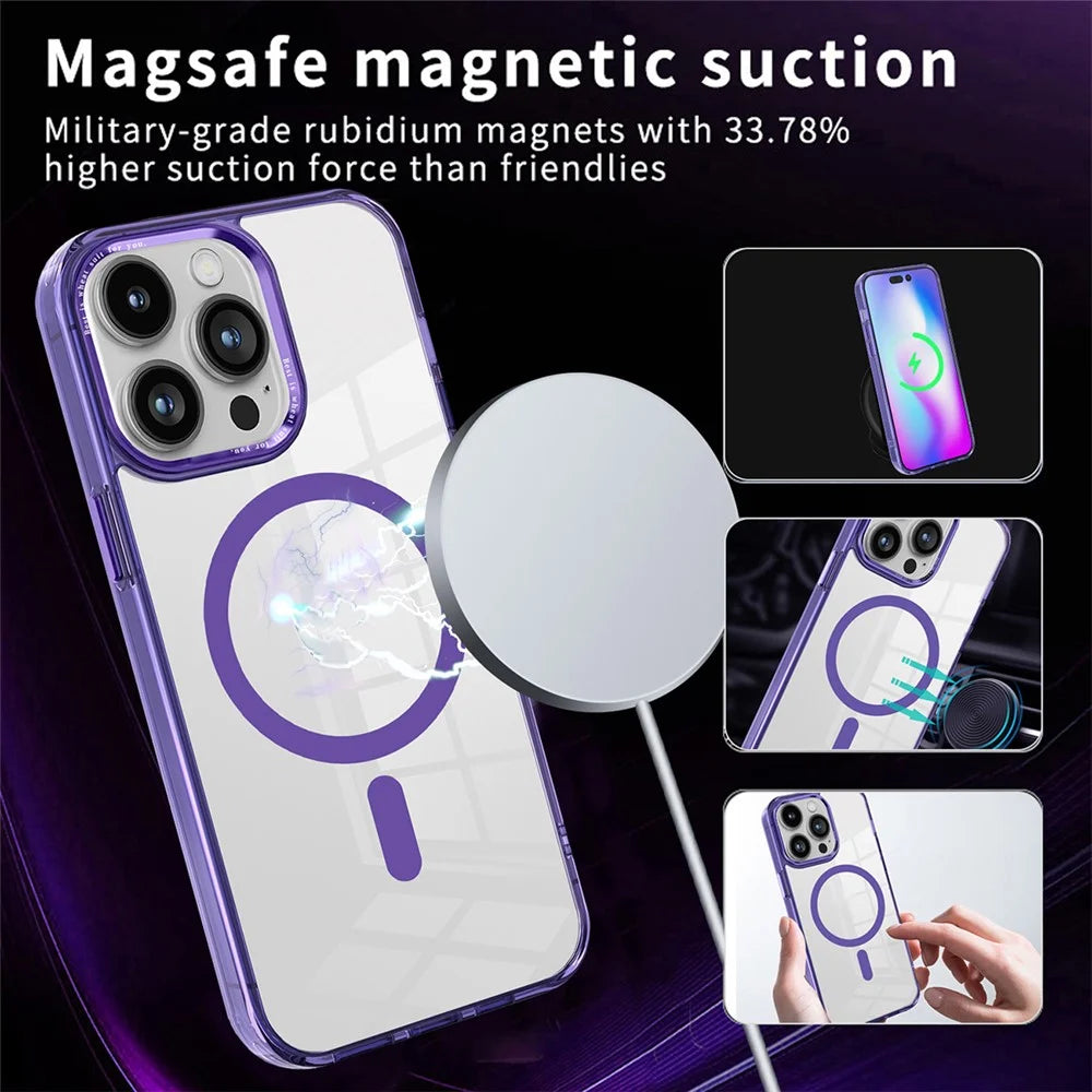 Compatible with MagSafe Phone Case for iPhone 14 Pro Max , PC + TPU Crystal Clear Phone Cover  - Purple - 2