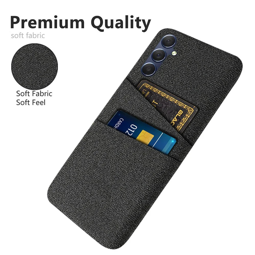 For Samsung Galaxy M34 5G / F34 5G Phone Cover Hard PC+Cloth Phone Case with Dual Card Holder - Black - 3
