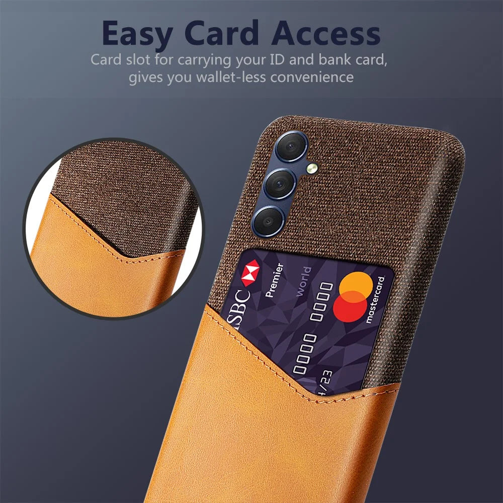 Card Holder Phone Case for Samsung Galaxy M34 5G / F34 5G Protective Cover Cloth Texture PU+PC Phone Shell - Orange - 2