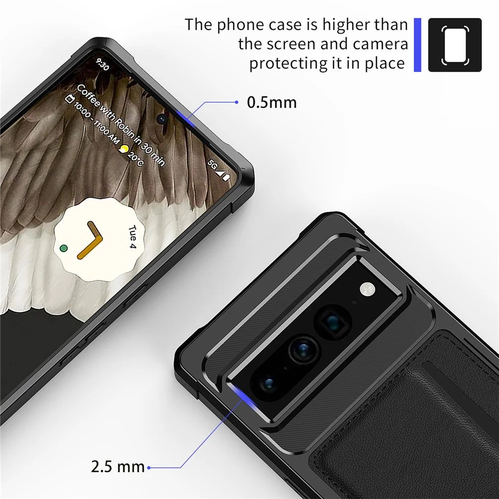 Back Case for Google Pixel 8 Pro , ZM02 PU Leather+TPU Card Holder Four Corners Anti-drop Phone Shell - 7