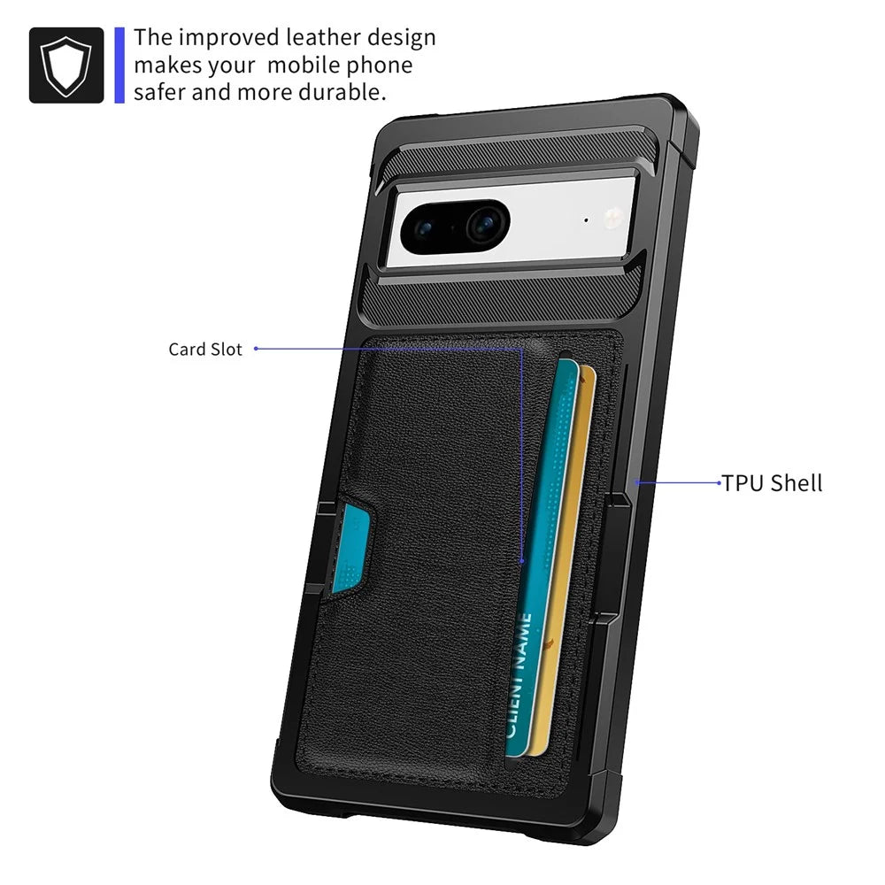 Back Case for Google Pixel 8 , ZM02 PU Leather+TPU Card Holder Four Corners Fall Protection Phone Shell - 2