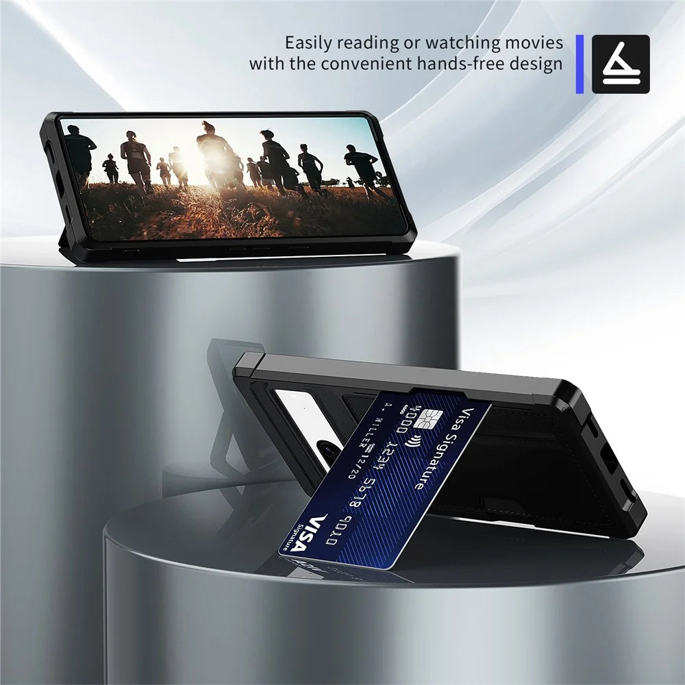 Back Case for Google Pixel 8 , ZM02 PU Leather+TPU Card Holder Four Corners Fall Protection Phone Shell - 3