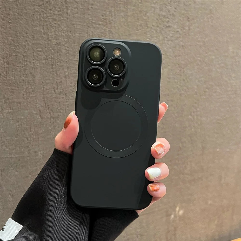 For iPhone 12 Pro Max Magnetic Phone Case Compatible with MagSafe Liquid Silicone Anti-Scratch Cover with Lens Film - Black - 2