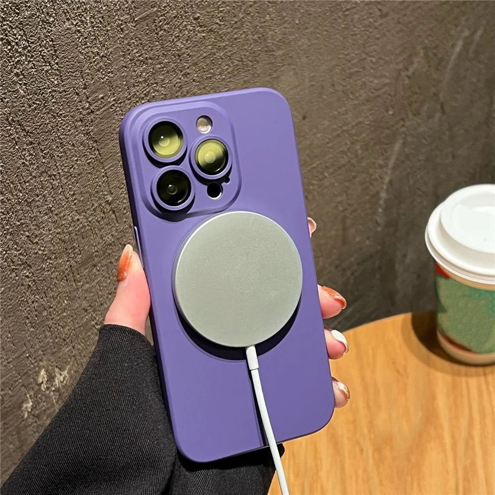 For iPhone 12 Pro Max Magnetic Phone Case Compatible with MagSafe Liquid Silicone Anti-Scratch Cover with Lens Film - Black - 6