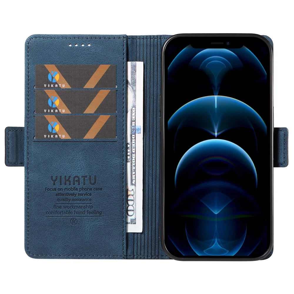 YIKATU YK-005 PU Leather Wallet Case for iPhone 12 / 12 Pro , Skin-touch Stand Magnetic Closure Phone Cover - Blue - 2