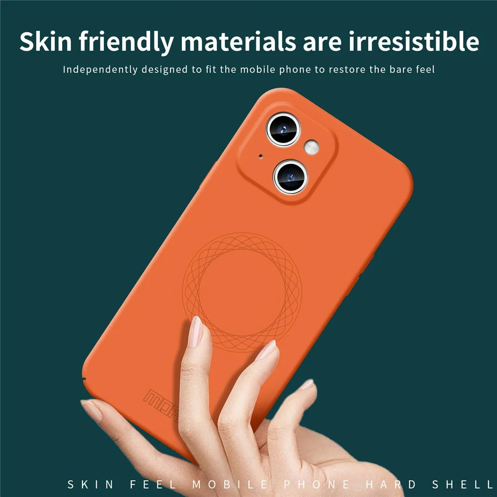 MOFI JK Qin Series Ring Pattern Printed Shockproof Case for iPhone 15 Matte Skin-Touch Acrylic+TPU Phone Cover - Orange - 4
