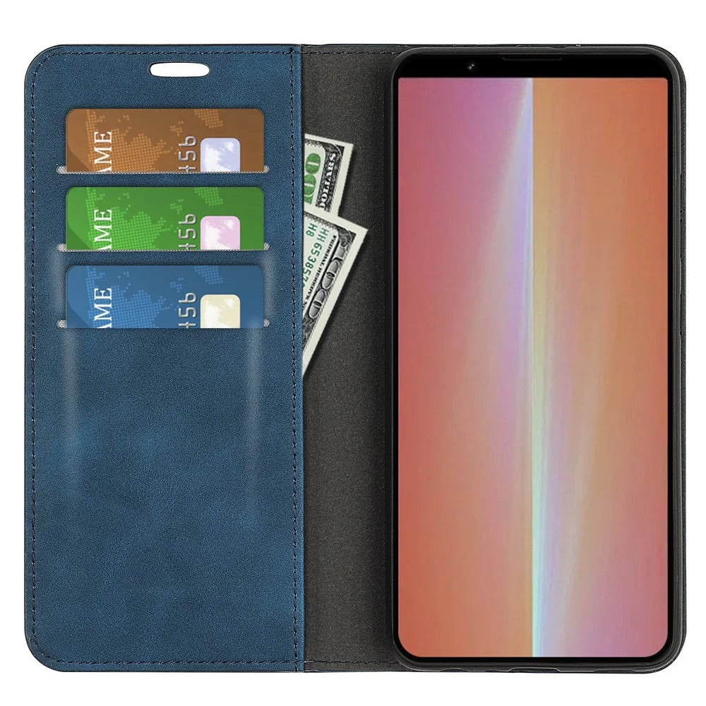 For Sony Xperia 5 V PU Leather Phone Case Skin-touch Feeling Wallet Stand Anti-drop Cover - Blue - 2