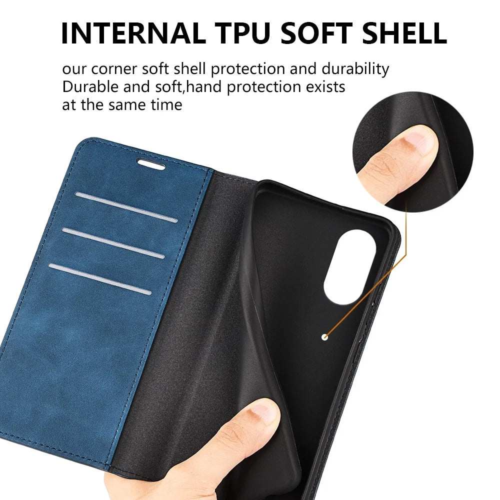 For Sony Xperia 5 V PU Leather Phone Case Skin-touch Feeling Wallet Stand Anti-drop Cover - Blue - 6