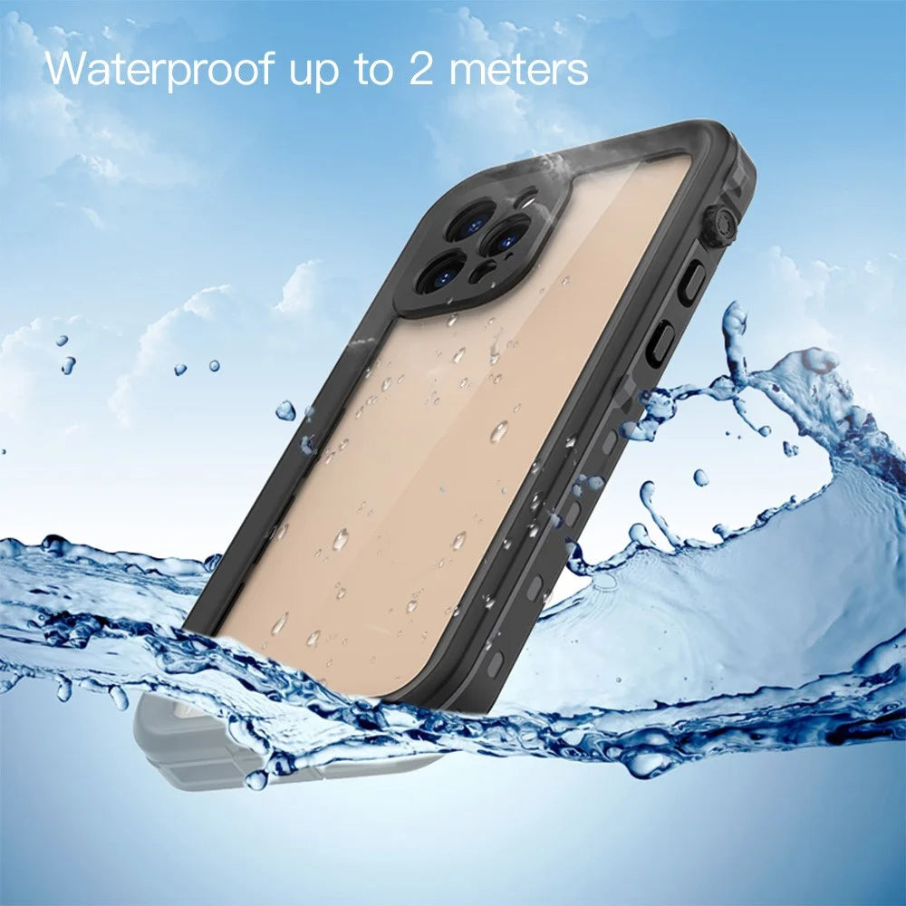 REDPEPPER Dot+ Series IP68 Waterproof Case for iPhone 12 Pro Max , PC+TPU Full Body Shockproof Clear Phone Cover - Black - 2