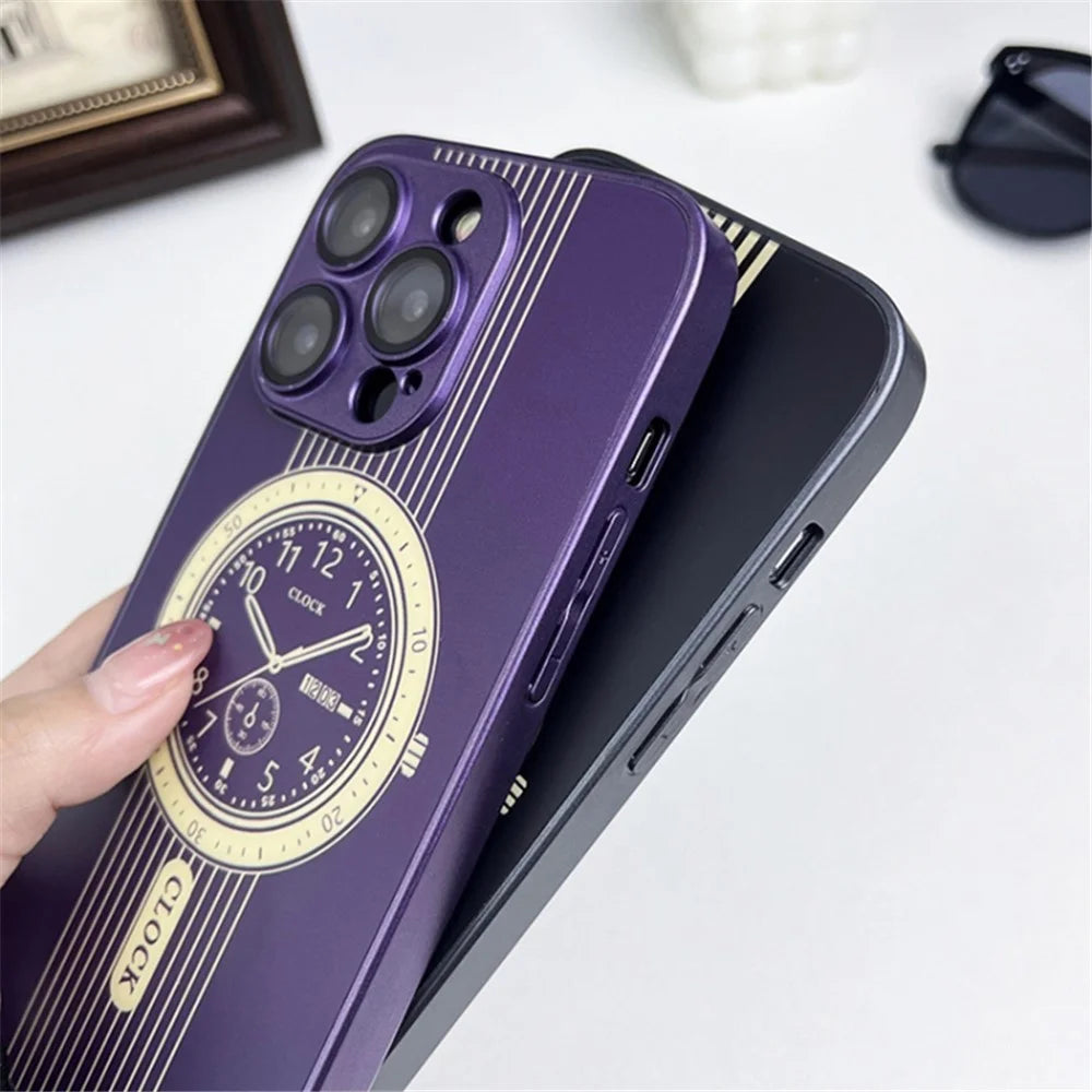Clock Design Magnetic Case for iPhone 15 Pro Max Soft TPU Shockproof Phone Cover with Lens Film - Purple - 3