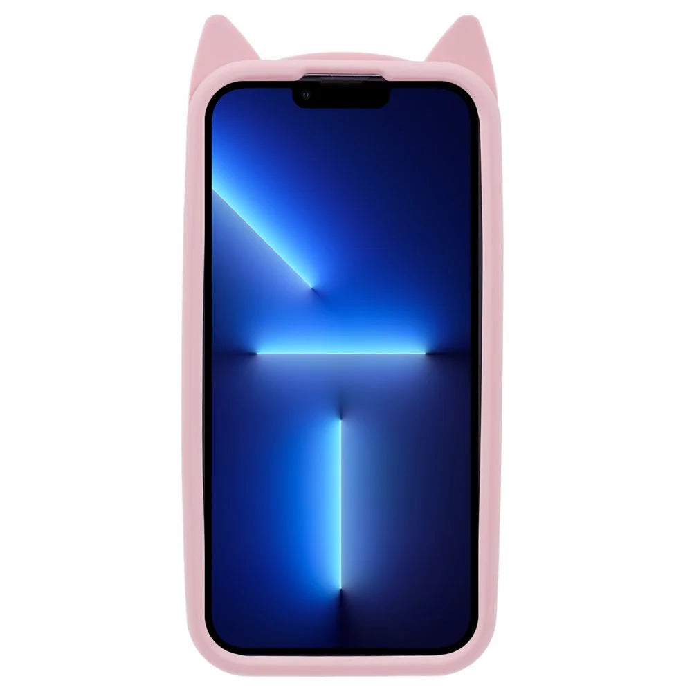 Shockproof Cover For iPhone 13 Pro Max Soft Silicone Phone Case 3D Moustache Cat Phone Shell - Pink - 2