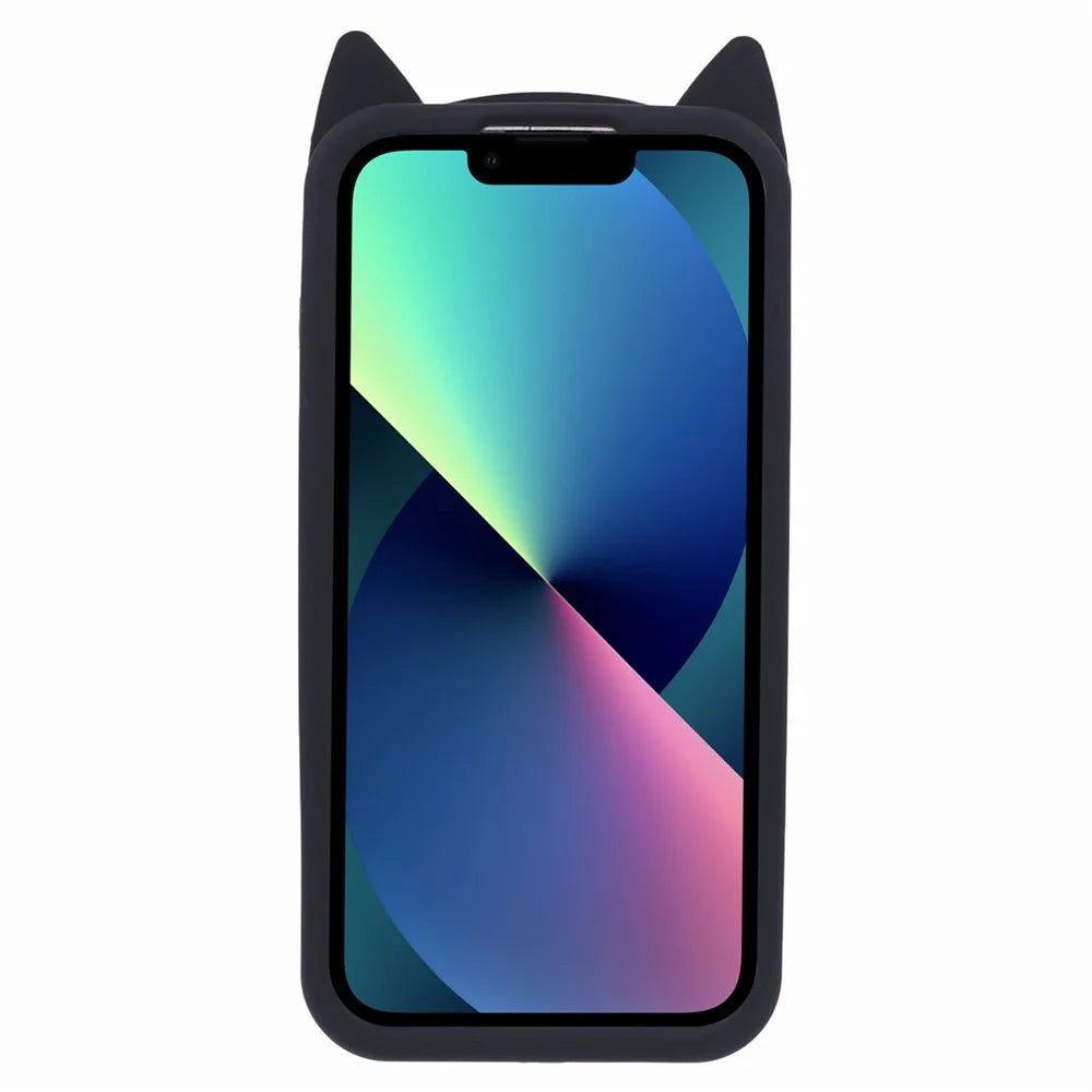 For iPhone 13 Smartphone Case 3D Moustache Cat Shockproof Silicone Cell Phone Cover - Black - 2