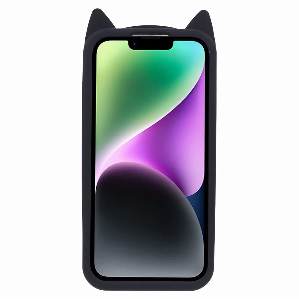 For iPhone 14 Plus Soft Silicone Phone Case 3D Moustache Cat Shockproof Phone Cover - Black - 2