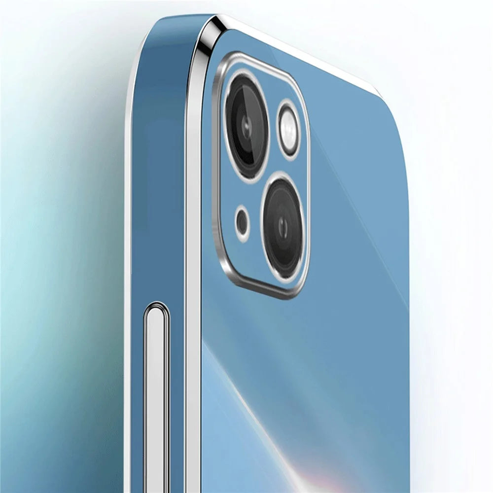 XINLI For iPhone 15 Plus Electroplated Gold Edge Anti-scratch Phone Case TPU Back Cover - Cyan - 5