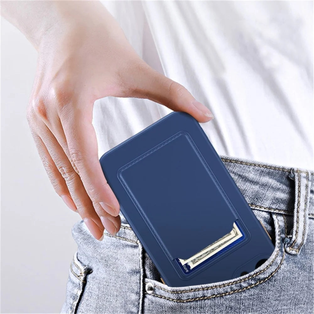 Anti-Scratch Phone Case for iPhone 15 Plus Pure Color Soft TPU Phone Cover with Card Holder - Dark Blue - 2