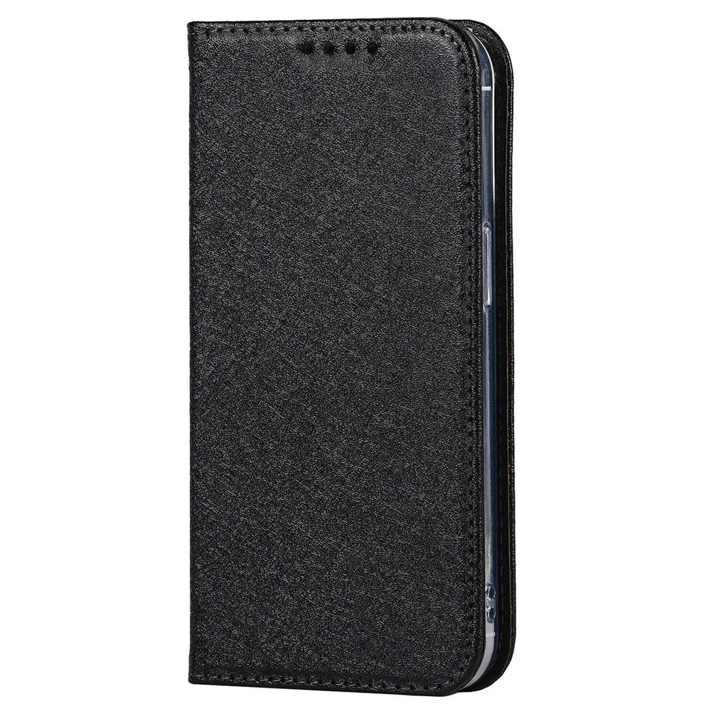 For iPhone 15 Pro Anti-Scratch PU Leather Wallet Phone Case Silk Texture Stand Cover - Black - 7