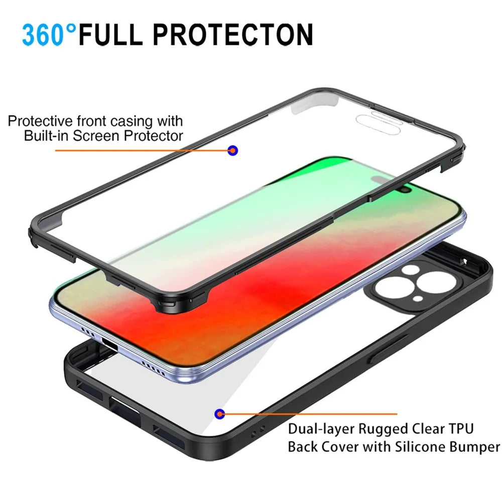Acrylic+TPU Phone Case for iPhone 15 Plus , Fully Wrapped Protection Cover with Built-in Screen Protector - Black - 3