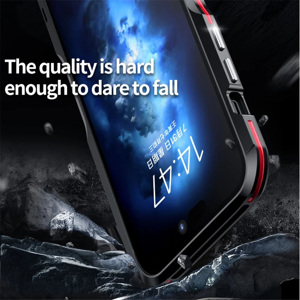 LUPHIE Bumper Case for iPhone 15 Plus Metal Frame Drop-proof Phone Protective Shell Cover - Black  /  Red - 2