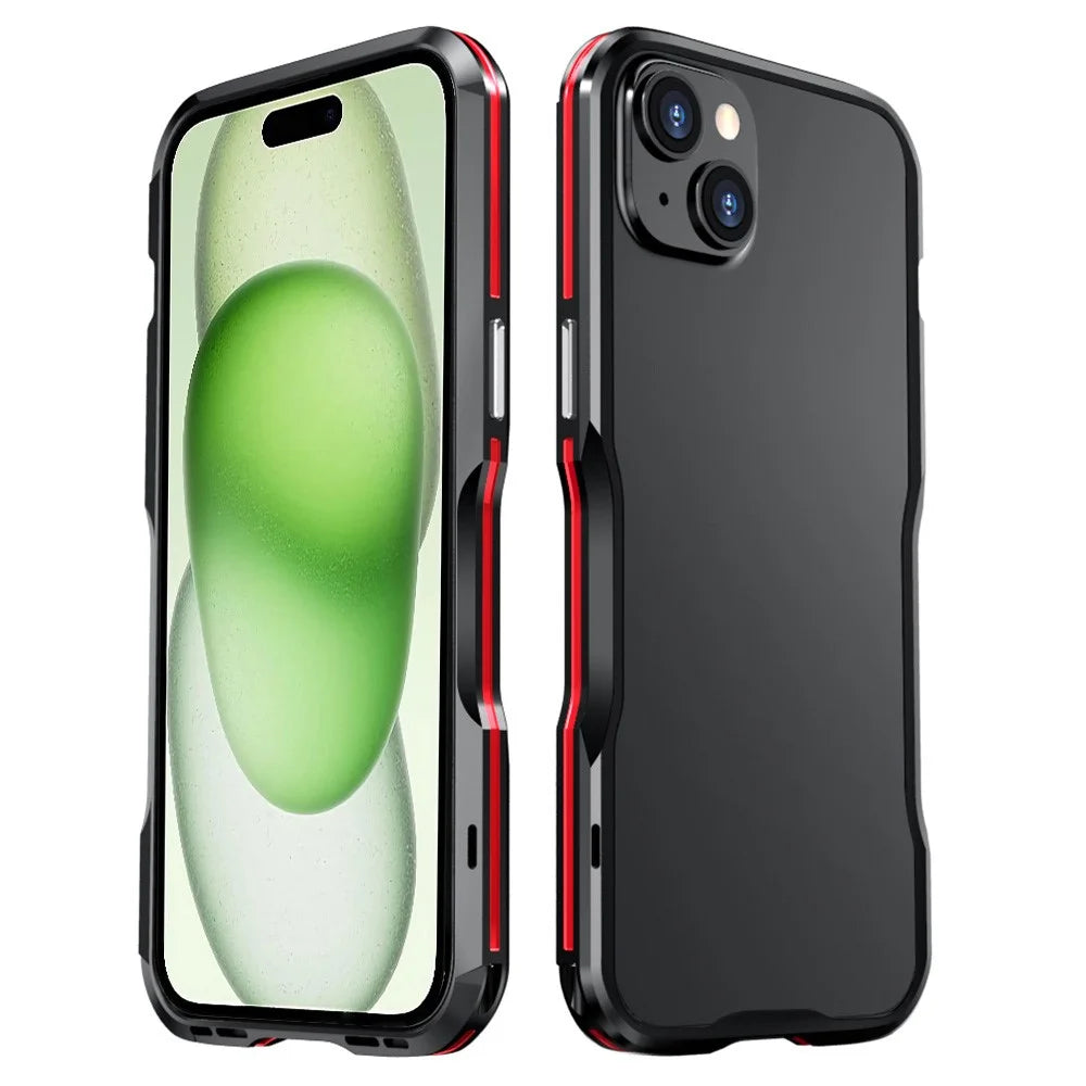 LUPHIE Anti-Fall Bumper Case for iPhone 15 Metal Frame Shockproof Cell Phone Shell Cover - Black  /  Red - 1
