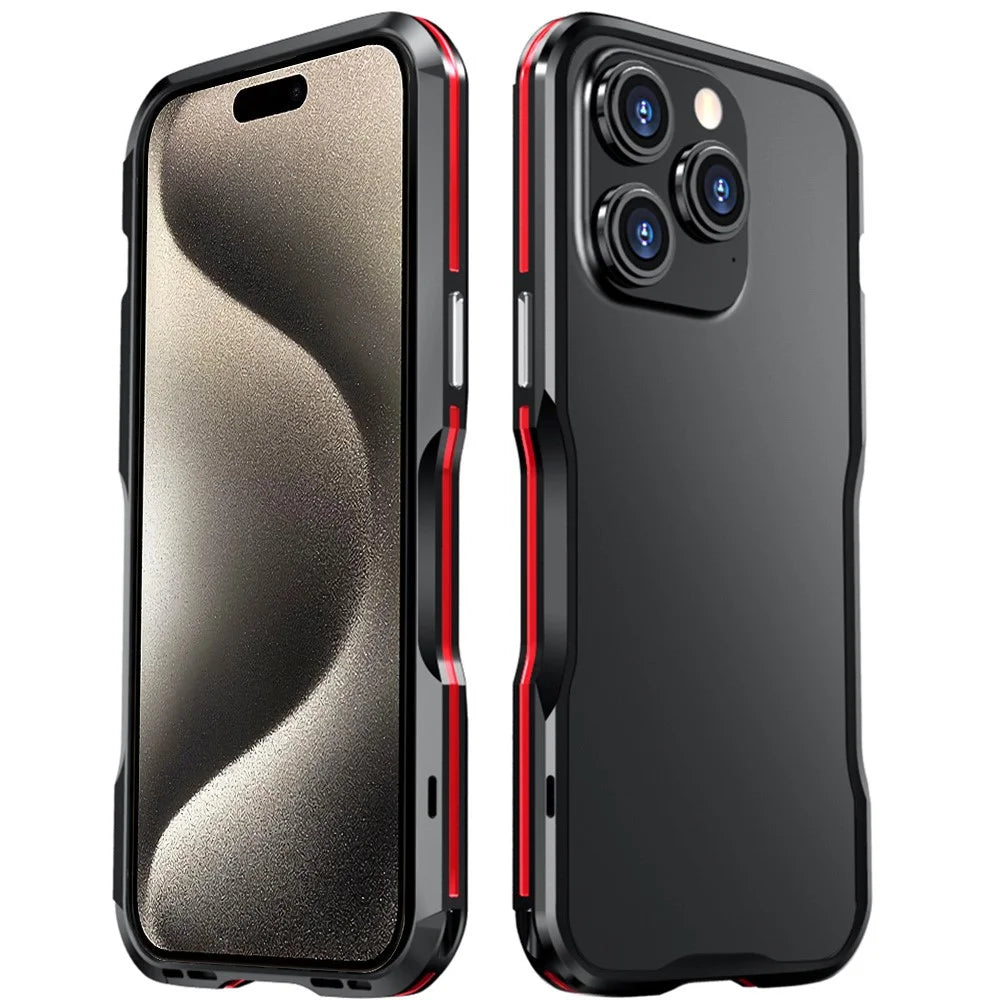 LUPHIE Anti-drop Bumper Case for iPhone 15 Pro Max Metal Frame Screw Lock Mobile Phone Cover - Black  /  Red - 1