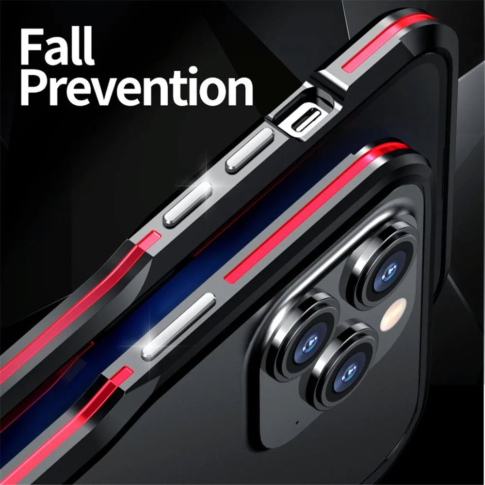 LUPHIE Bumper Case for iPhone 15 Pro Anti-Fall Shockproof Metal Frame Phone Cover Protector - Black  /  Red - 2