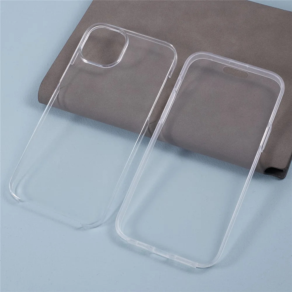 For iPhone 15 Clear Case TPU Frame+Acrylic Back+PET Screen Protector Phone Cover - 4