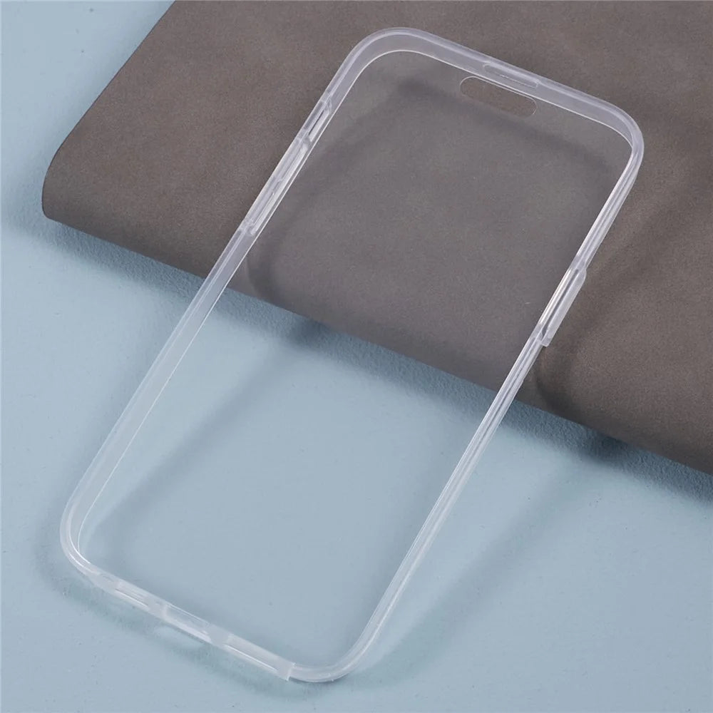 For iPhone 15 Clear Case TPU Frame+Acrylic Back+PET Screen Protector Phone Cover - 5