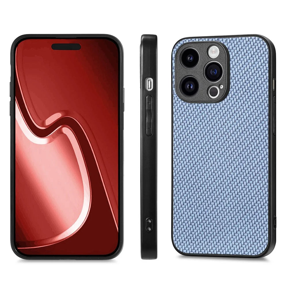 ENKAY HAT PRINCE For iPhone 14 Pro Carbon Fiber Leather+PC Phone Case with High Aluminium-silicon Glass Film - Blue - 2