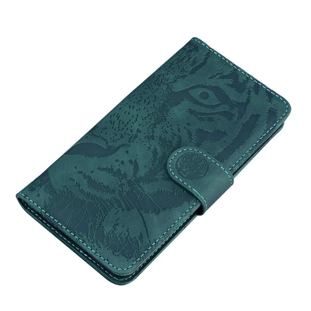 For Samsung Galaxy M34 5G / F34 5G Imprinted Tiger Wallet Cover Slim-Fit PU Leather Stand Phone Case - Green - 4