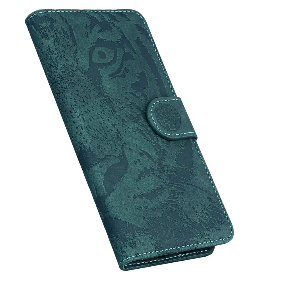 For Samsung Galaxy M34 5G / F34 5G Imprinted Tiger Wallet Cover Slim-Fit PU Leather Stand Phone Case - Green - 5