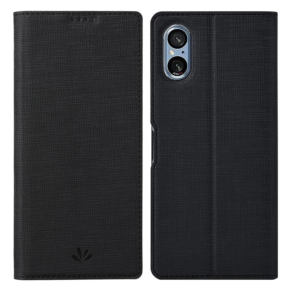 VILI DMX Series for Sony Xperia 5 V Case PU Leather Stand Phone Cover with Card Holder - Black - 1