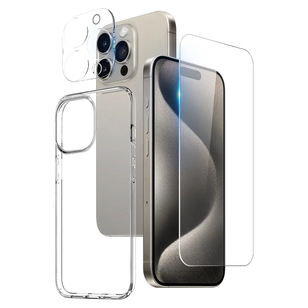 NORTHJO For iPhone 15 Pro Max Case 3 in 1 TPU Phone Cover with HD Tempered Glass Screen Protector / Camera Lens Film - 1