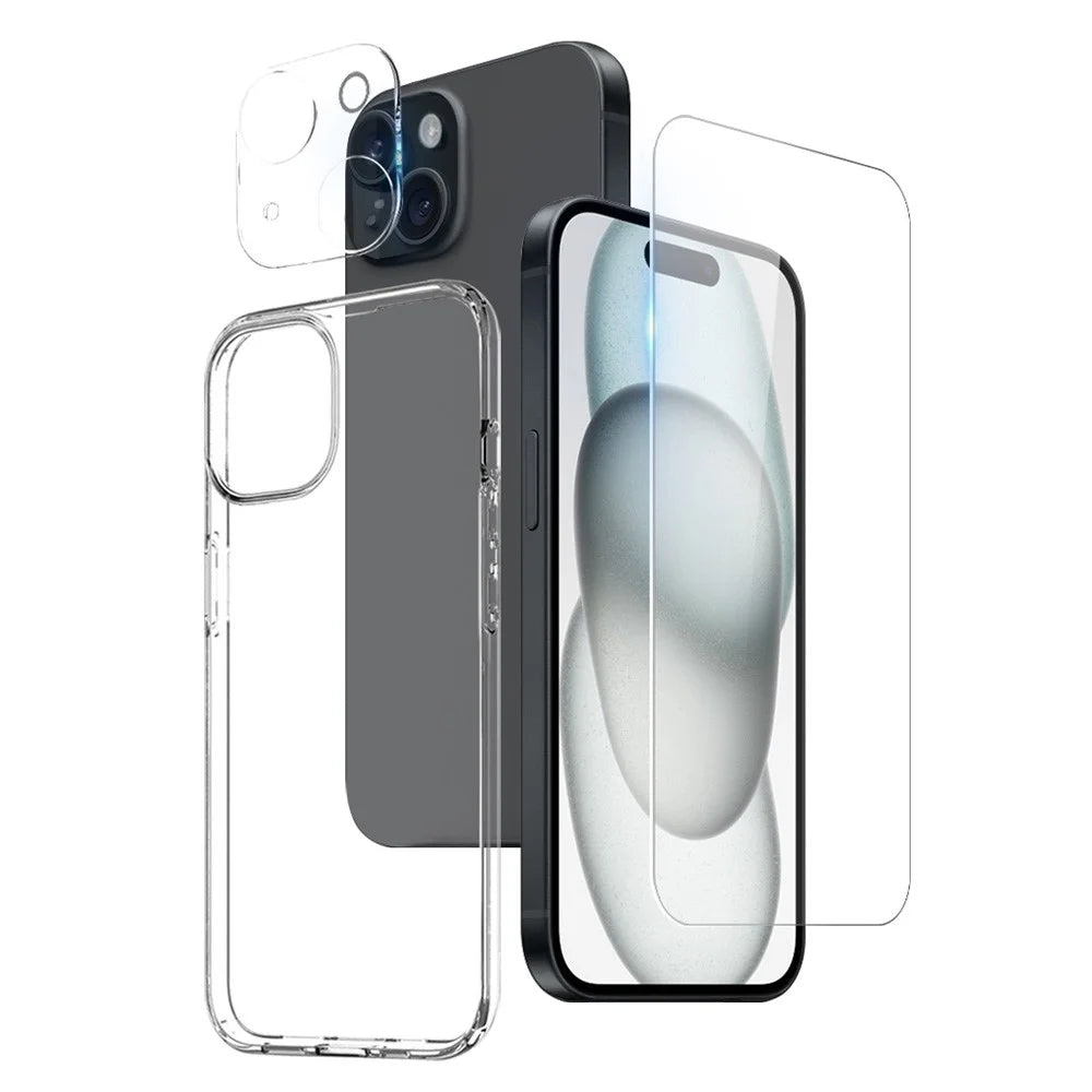NORTHJO 3 in 1 TPU Cover for iPhone 15 Plus Case with HD Tempered Glass Screen Protector / Camera Lens Film - 1
