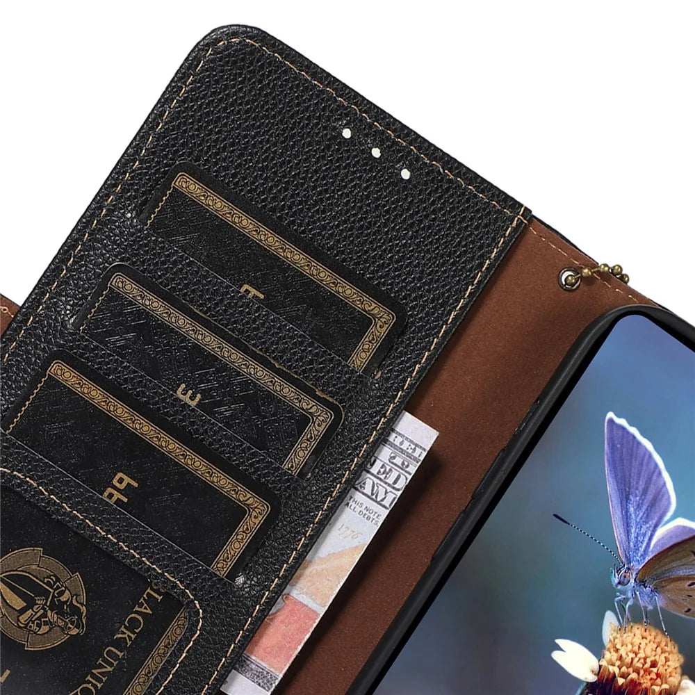 For Samsung Galaxy A05s 4G Case RFID Blocking Phone Wallet Case Genuine Cow Leather Cover - Black - 5