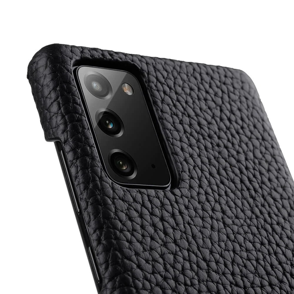 MELKCO Back Phone Case for Samsung Galaxy Note20 / Note20 5G , Genuine Cow Leather Coated PC Anti-Drop Cover - Black - 4