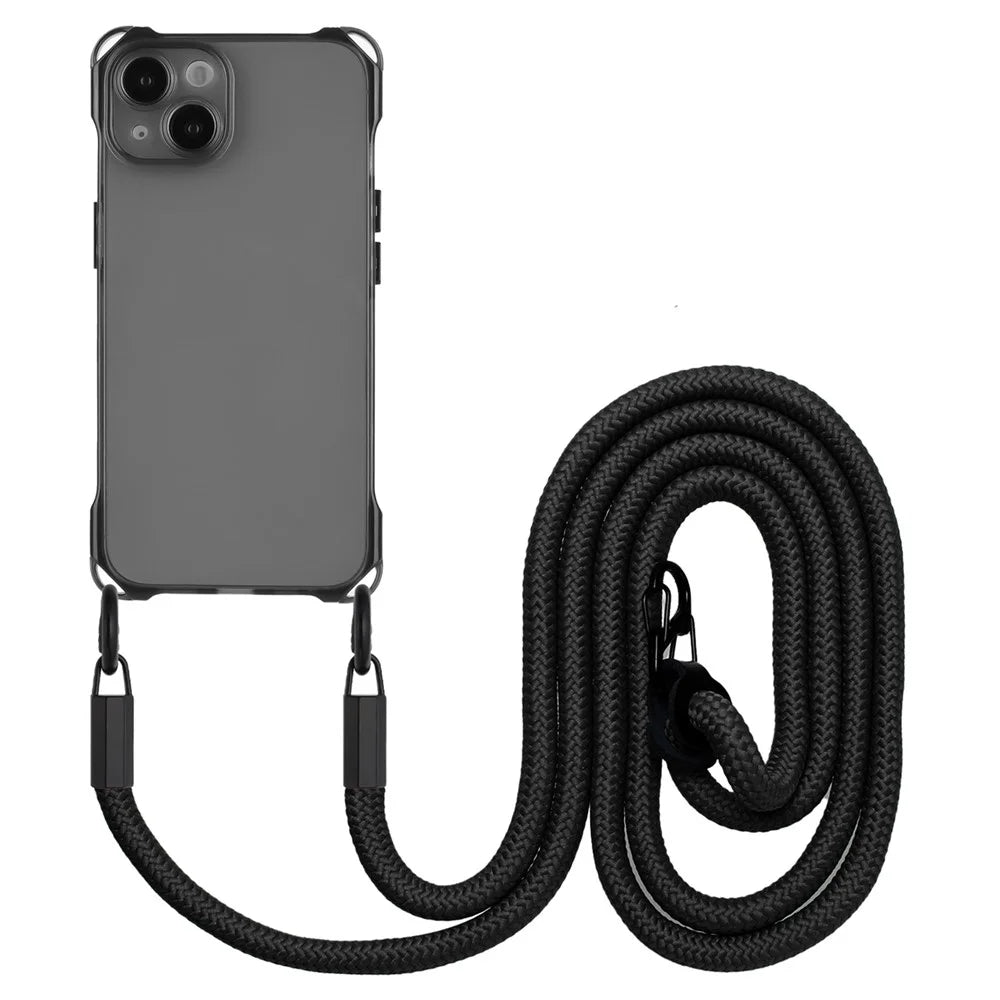For iPhone 14 Plus Case Shockproof TPU Cell Phone Cover Shell with Hanging Rope - Black - 1
