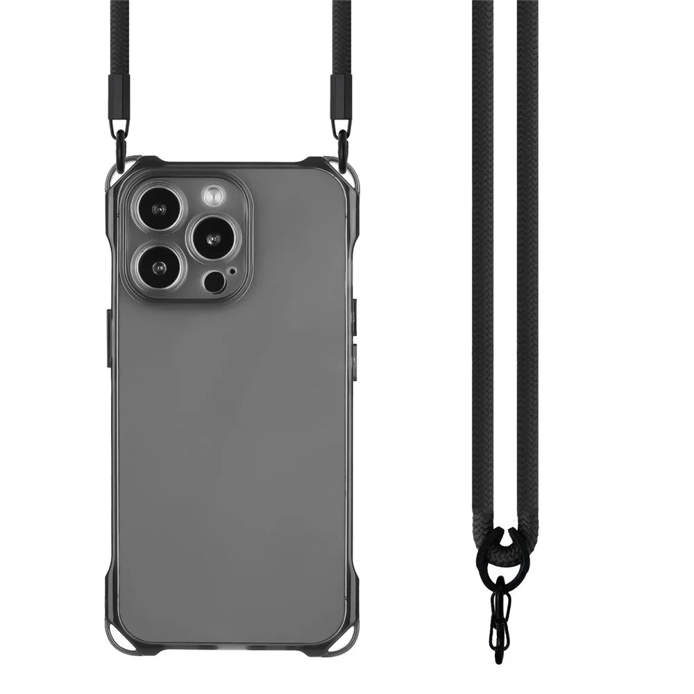 For iPhone 14 Pro Max Case Flexible TPU Cell Phone Cover with Hanging Rope - Black - 3